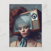  vrouw met een tv op haar hoofd briefkaart (Voorkant)