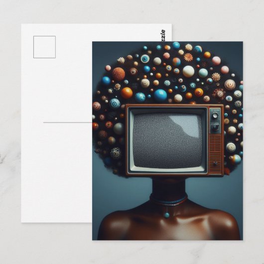 Vrouw Met een TV Op Haar Hoofd Natuurlijk Zwart Ha Briefkaart (Voorkant / Achterkant)