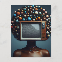 Vrouw Met een TV Op Haar Hoofd Natuurlijk Zwart Ha Briefkaart