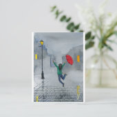 VROUW MET EEN UMBRELLA BRIEFKAART (Staand voorkant)