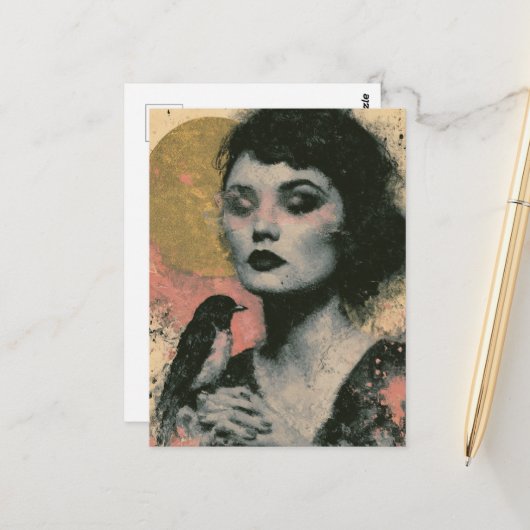 Vrouw Met een Vogel Briefkaart (Voorkant / Achterkant in situ)