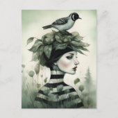 Vrouw met een vogel op haar hoofd briefkaart (Voorkant)