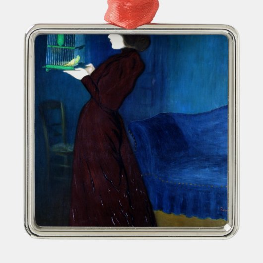 Vrouw met een vogelkooi metalen ornament (Voorkant)