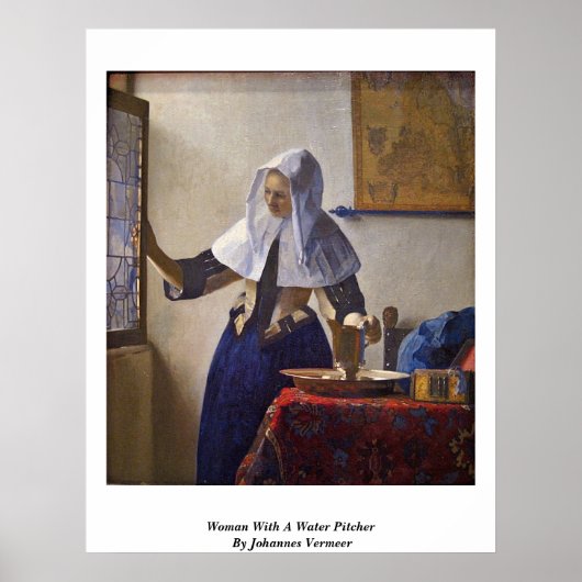 Vrouw met een waterpitcher. Door Johannes Vermeer Poster (Voorkant)