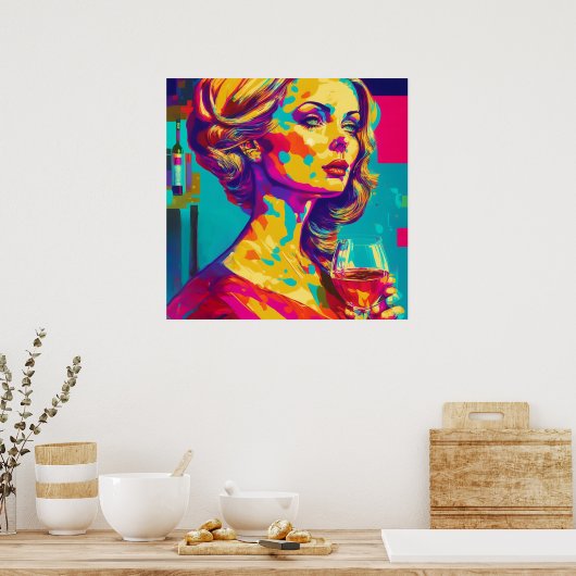  vrouw met een wijnglas Abstracte kunst Poster (Keuken)
