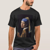 Vrouw met een witte oordopje na Vermeer T-shirt (Voorkant)