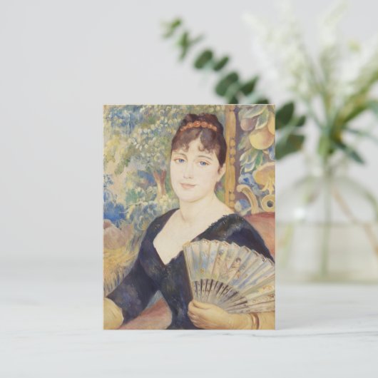 Vrouw met Fan (1886) door Pierre-Auguste Renoir. Briefkaart (Staand voorkant)