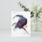 Vrouw met Fancy blauw Pet Briefkaart (Staand voorkant)