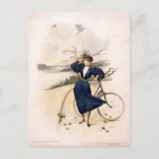 Vrouw met fiets op Riverside Drive, New York Briefkaart (Voorkant)