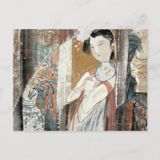 Vrouw met Floral Hairpin Briefkaart (Voorkant)