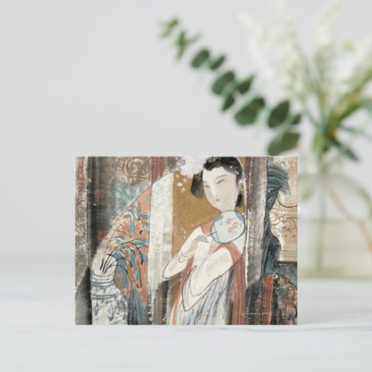 Vrouw met Floral Hairpin Briefkaart (Staand voorkant)