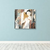 Vrouw met Floral Hairpin Canvas Afdruk (Insitu (Houten vloer))