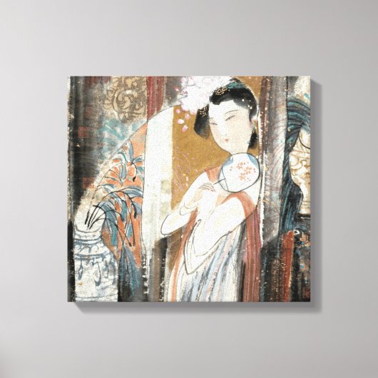 Vrouw met Floral Hairpin Canvas Afdruk (Voorkant)