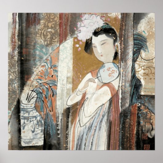 Vrouw met Floral Hairpin Poster (Voorkant)