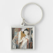 Vrouw met Floral Hairpin Sleutelhanger (Voorkant)