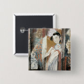 Vrouw met Floral Hairpin Vierkante Button 5,1 Cm (Voorkant /achterkant)