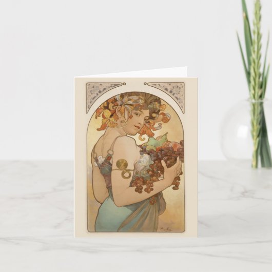 Vrouw met Fruit Feestdagen Kaart (Voorkant)