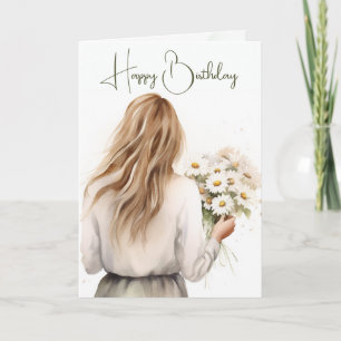 Vrouw Met Geboortebloemruiker Verjaardag Kaart