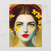 Vrouw met geel bloemen Briefkaart (Voorkant)