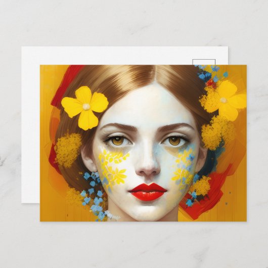 Vrouw met geel bloemen Briefkaart (Voorkant / Achterkant)