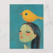 Vrouw met gele vogel op haar hoofd briefkaart (Voorkant)