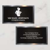 Vrouw met gewicht | Zakelijke kaart met metalen ra Visitekaartje (Voorkant / Achterkant)