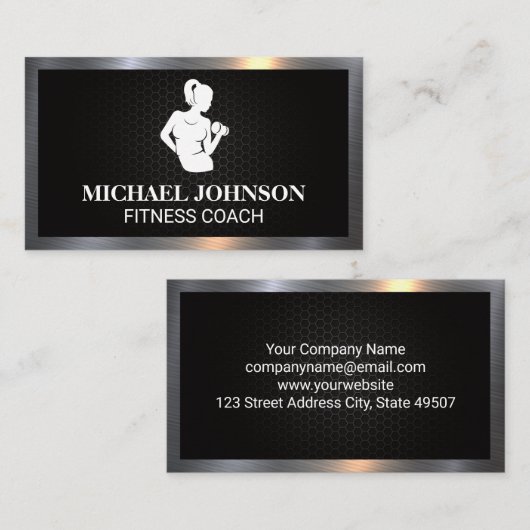 Vrouw met gewicht | Zakelijke kaart met metalen ra Visitekaartje (Voorkant / Achterkant)