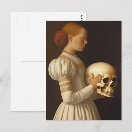 Vrouw met gigantische schedel  schilderij briefkaart (Voorkant / Achterkant)