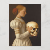 Vrouw met gigantische schedel  schilderij briefkaart (Voorkant)