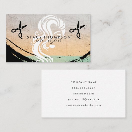 Vrouw met golvend haar | Schaar Visitekaartje (Voorkant / Achterkant)