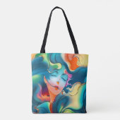 Vrouw met Golvend Haar Tote Bag (Achterkant)