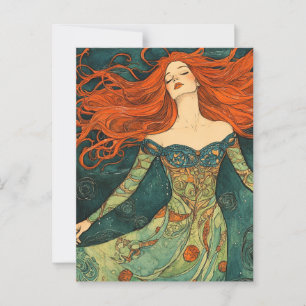 Vrouw Met Golvend Rood Haar Briefkaart