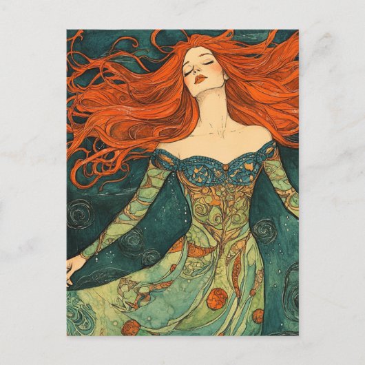 Vrouw Met Golvend Rood Haar Briefkaart (Voorkant)