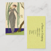 Vrouw met grijze taffetajurk visitekaartje (Voorkant / Achterkant)