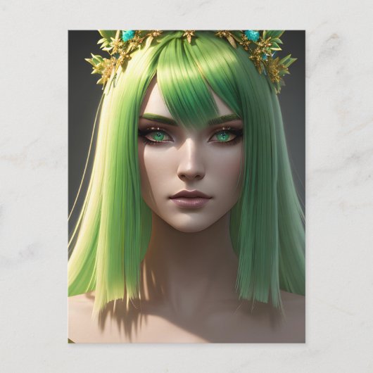 Vrouw met groen haar briefkaart (Voorkant)