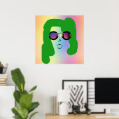 Vrouw met groen haar + zonnebril poster (Thuiskantoor)