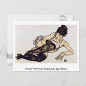 Vrouw met groene kousen van Egon Schiele Briefkaart (Voorkant / Achterkant)