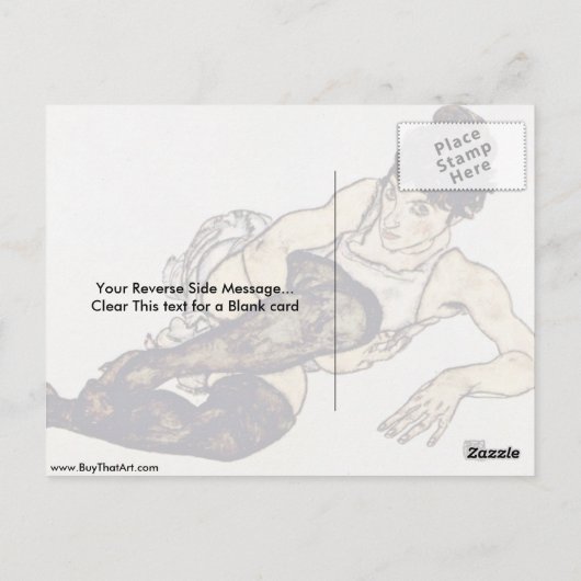 Vrouw met groene kousen van Egon Schiele Briefkaart (Achterkant)