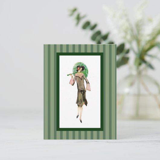 Vrouw met groene strepen van 1920 briefkaart (Staand voorkant)
