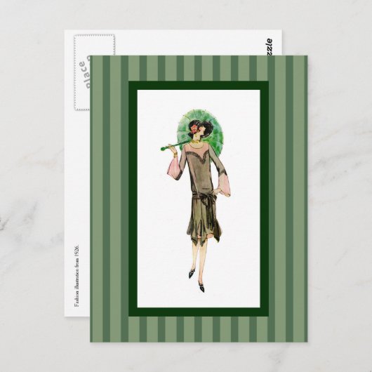 Vrouw met groene strepen van 1920 briefkaart (Voorkant / Achterkant)