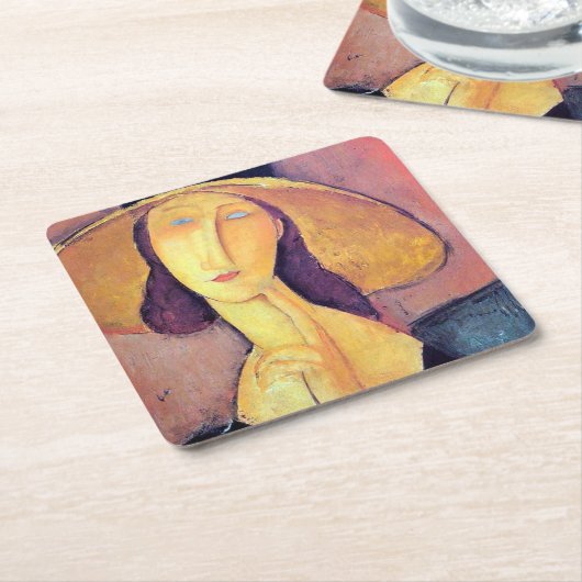 Vrouw met groot Pet, Modigliani Kartonnen Onderzetters (Schuin)