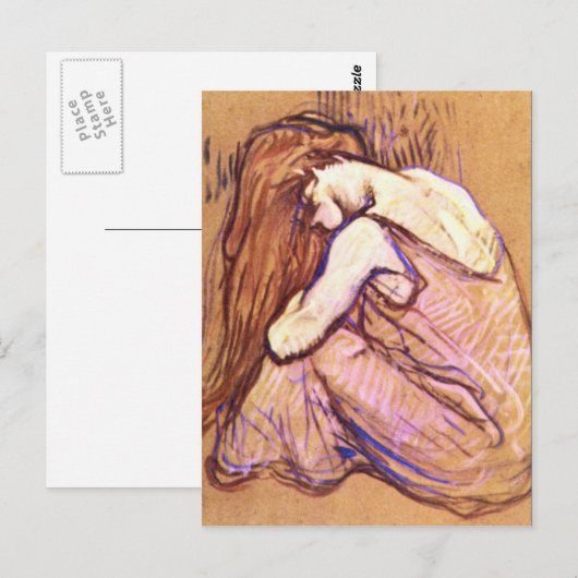Vrouw Met haar haar van Toulouse-Lautrec Briefkaart (Voorkant / Achterkant)