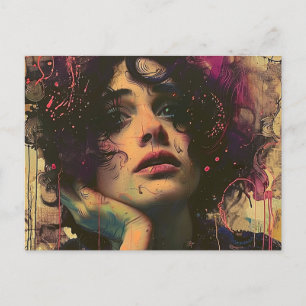 Vrouw met haar hand op haar gezicht briefkaart