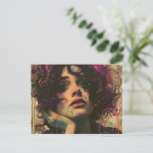 Vrouw met haar hand op haar gezicht briefkaart (Staand voorkant)