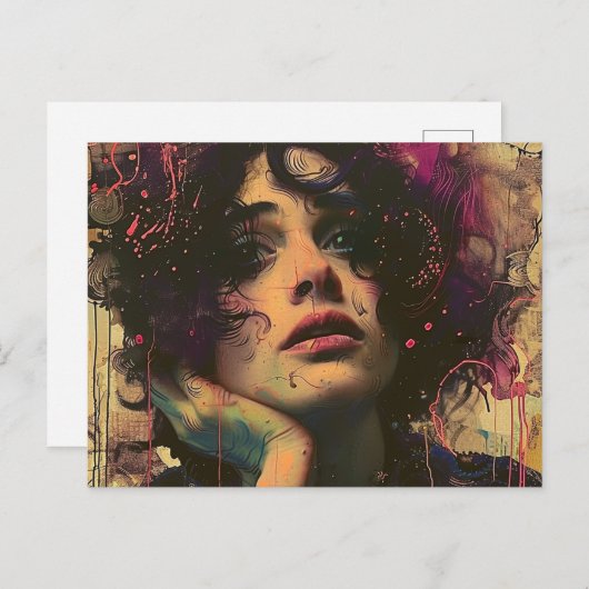 Vrouw met haar hand op haar gezicht briefkaart (Voorkant / Achterkant)