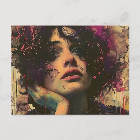 Vrouw met haar hand op haar gezicht briefkaart (Voorkant)