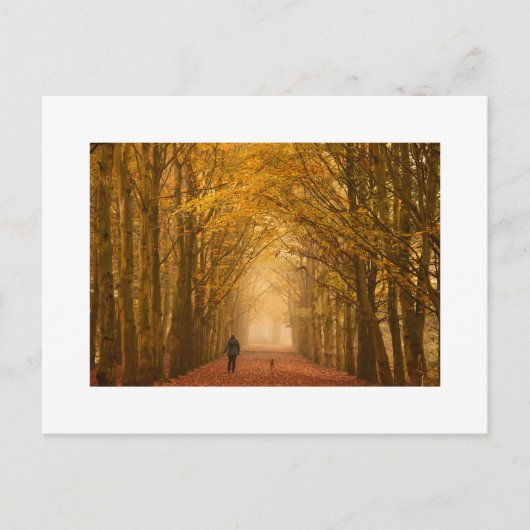 Vrouw met haar hond op de herfst ochtendkaart briefkaart (Voorkant)