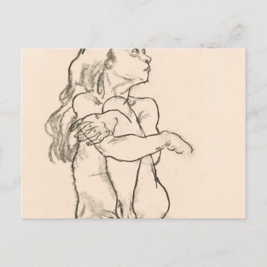 Vrouw met haar linkerknie Egon Schiele Briefkaart (Voorkant)