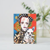 Vrouw met haar Schattige gevlekte hond Briefkaart (Staand voorkant)