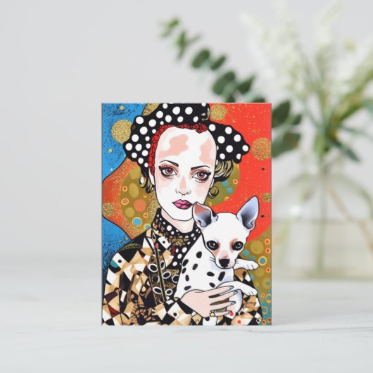 Vrouw met haar Schattige gevlekte hond Briefkaart (Staand voorkant)